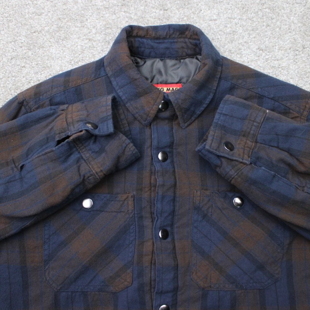 VTG Big Mac Shacket Mens Small Blue/Gray Snap Button J.C. Penny Lined Flannel
